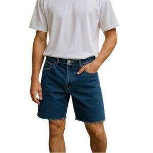 GWG Vintage 80s Upcycled Cutoff Jean Shorts Blue Dark Wash Denim Fray Raw Hem 42